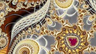 Siyah ve beyaz monokrom soyut sanat video animasyonu gerçeküstü uzaylı fraktal kaleydoskopik anahat çiçek kristal simetri yapısı dönüşüm değişim sürecinde 