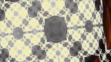 Siyah ve beyaz monokrom soyut sanat video animasyonu gerçeküstü uzaylı fraktal kaleydoskopik anahat çiçek kristal simetri yapısı dönüşüm değişim sürecinde 