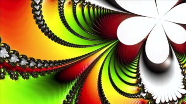 Siyah ve beyaz monokrom soyut sanat video animasyonu gerçeküstü uzaylı fraktal kaleydoskopik anahat çiçek kristal simetri yapısı dönüşüm değişim sürecinde 