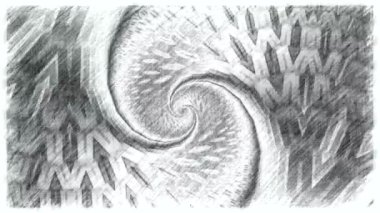 Siyah ve beyaz monokrom soyut sanat video animasyonu gerçeküstü uzaylı fraktal kaleydoskopik anahat çiçek kristal simetri yapısı dönüşüm değişim sürecinde 