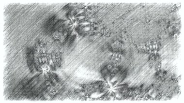 Siyah ve beyaz monokrom soyut sanat video animasyonu gerçeküstü uzaylı fraktal kaleydoskopik anahat çiçek kristal simetri yapısı dönüşüm değişim sürecinde 