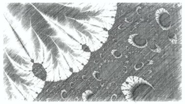 Siyah ve beyaz monokrom soyut sanat video animasyonu gerçeküstü uzaylı fraktal kaleydoskopik anahat çiçek kristal simetri yapısı dönüşüm değişim sürecinde 