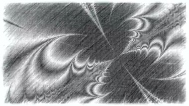 Siyah ve beyaz monokrom soyut sanat video animasyonu gerçeküstü uzaylı fraktal kaleydoskopik anahat çiçek kristal simetri yapısı dönüşüm değişim sürecinde 