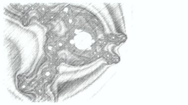 Siyah ve beyaz monokrom soyut sanat video animasyonu gerçeküstü uzaylı fraktal kaleydoskopik anahat çiçek kristal simetri yapısı dönüşüm değişim sürecinde 