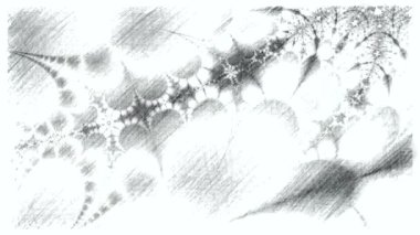 Siyah ve beyaz monokrom soyut sanat video animasyonu gerçeküstü uzaylı fraktal kaleydoskopik anahat çiçek kristal simetri yapısı dönüşüm değişim sürecinde 