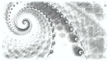 Siyah ve beyaz monokrom soyut sanat video animasyonu gerçeküstü uzaylı fraktal kaleydoskopik anahat çiçek kristal simetri yapısı dönüşüm değişim sürecinde 