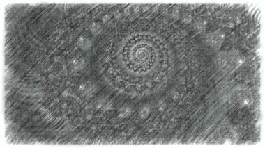 Siyah ve beyaz monokrom soyut sanat video animasyonu gerçeküstü uzaylı fraktal kaleydoskopik anahat çiçek kristal simetri yapısı dönüşüm değişim sürecinde 