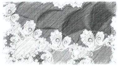 Siyah ve beyaz monokrom soyut sanat video animasyonu gerçeküstü uzaylı fraktal kaleydoskopik anahat çiçek kristal simetri yapısı dönüşüm değişim sürecinde 