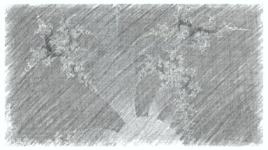 Siyah ve beyaz monokrom soyut sanat video animasyonu gerçeküstü uzaylı fraktal kaleydoskopik anahat çiçek kristal simetri yapısı dönüşüm değişim sürecinde 