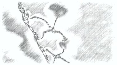 Boyanmış bir arka planda kabataslak ve çizim animasyonu. Şarjörün üstüne yerleştirmek için Doodle tarzı. Yüksek kalite sanat videosu oluşturma. Filtre için stok hareket ögesi. Arızalı piksel etkisi.