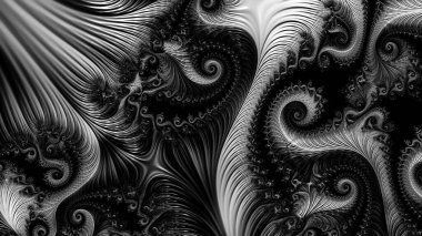 dijital soyut fraktal arkaplan bilgisayarda siyah ve beyaz olarak oluşturuldu.