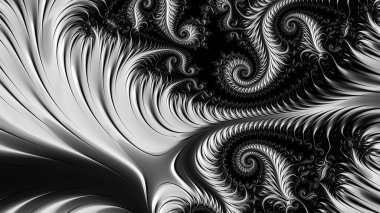 dijital soyut fraktal arkaplan bilgisayarda siyah ve beyaz olarak oluşturuldu.