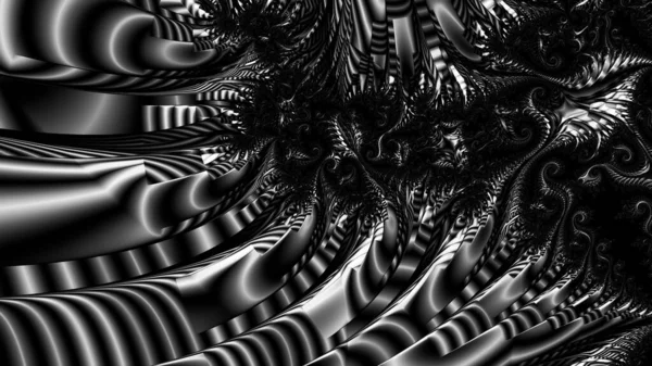 黒と白のコンピュータで生成されたデジタル抽象的フラクタル背景 — ストック写真