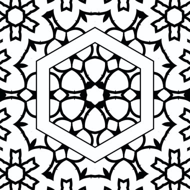 Kompleks Kaleydoskop Mandala. Boyama kitabı için. Beyaz Arkaplanda Siyah Çizgiler. Soyut Geometrik Süsleme