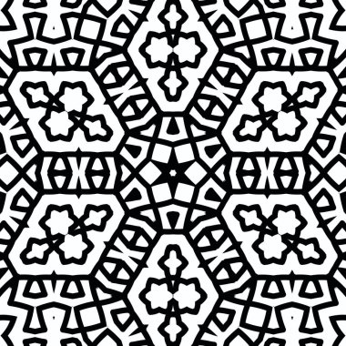 Kompleks Kaleydoskop Mandala. Boyama kitabı için. Beyaz Arkaplanda Siyah Çizgiler. Soyut Geometrik Süsleme