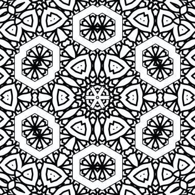 Kompleks Kaleydoskop Mandala. Boyama kitabı için. Beyaz Arkaplanda Siyah Çizgiler. Soyut Geometrik Süsleme