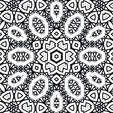 Kompleks Kaleydoskop Mandala. Boyama kitabı için. Beyaz Arkaplanda Siyah Çizgiler. Soyut Geometrik Süsleme