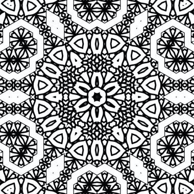 Kompleks Kaleydoskop Mandala. Boyama kitabı için. Beyaz Arkaplanda Siyah Çizgiler. Soyut Geometrik Süsleme