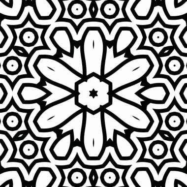 Kompleks Kaleydoskop Mandala. Boyama kitabı için. Beyaz Arkaplanda Siyah Çizgiler. Soyut Geometrik Süsleme