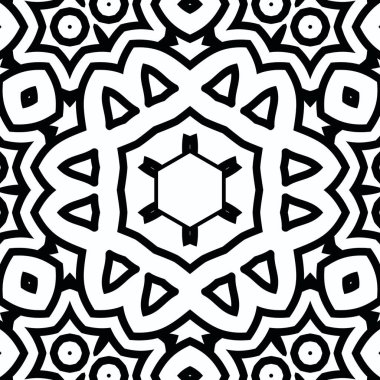 Kompleks Kaleydoskop Mandala. Boyama kitabı için. Beyaz Arkaplanda Siyah Çizgiler. Soyut Geometrik Süsleme