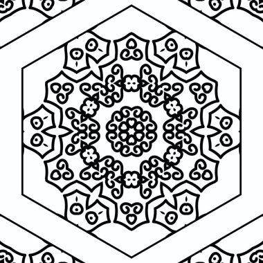 Kompleks Kaleydoskop Mandala. Boyama kitabı için. Beyaz Arkaplanda Siyah Çizgiler. Soyut Geometrik Süsleme