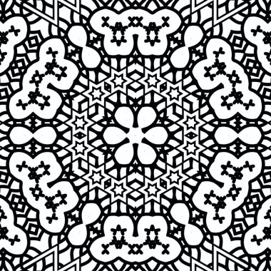 Kompleks Kaleydoskop Mandala. Boyama kitabı için. Beyaz Arkaplanda Siyah Çizgiler. Soyut Geometrik Süsleme