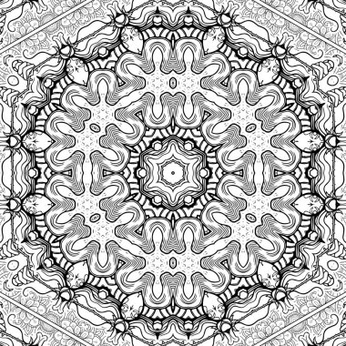 Kompleks Kaleydoskop Mandala. Boyama kitabı için. Beyaz Arkaplanda Siyah Çizgiler. Soyut Geometrik Süsleme