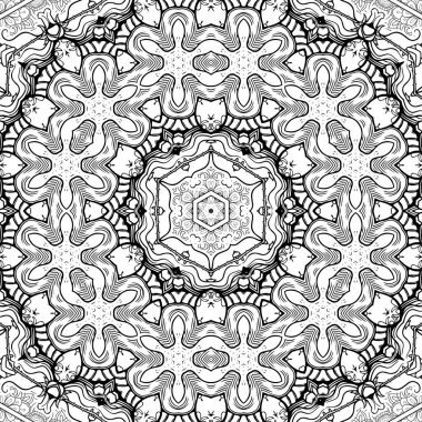 Kompleks Kaleydoskop Mandala. Boyama kitabı için. Beyaz Arkaplanda Siyah Çizgiler. Soyut Geometrik Süsleme