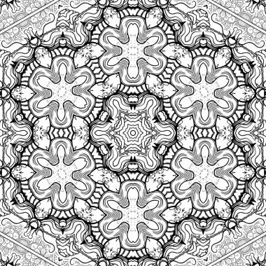 Kompleks Kaleydoskop Mandala. Boyama kitabı için. Beyaz Arkaplanda Siyah Çizgiler. Soyut Geometrik Süsleme