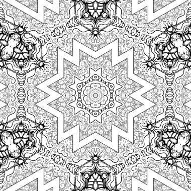 Kompleks Kaleydoskop Mandala. Boyama kitabı için. Beyaz Arkaplanda Siyah Çizgiler. Soyut Geometrik Süsleme