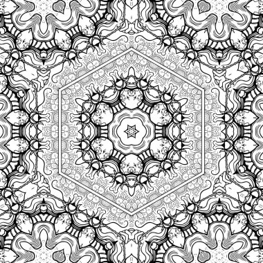 Kompleks Kaleydoskop Mandala. Boyama kitabı için. Beyaz Arkaplanda Siyah Çizgiler. Soyut Geometrik Süsleme