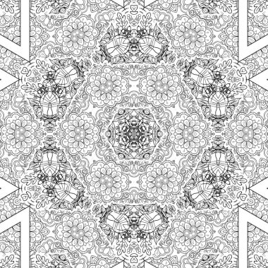 Kompleks Kaleydoskop Mandala. Boyama kitabı için. Beyaz Arkaplanda Siyah Çizgiler. Soyut Geometrik Süsleme