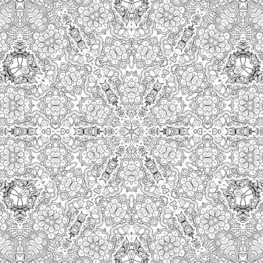 Kompleks Kaleydoskop Mandala. Boyama kitabı için. Beyaz Arkaplanda Siyah Çizgiler. Soyut Geometrik Süsleme