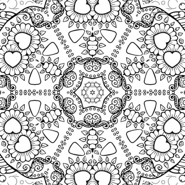 Kompleks Kaleydoskop Mandala. Boyama kitabı için. Beyaz Arkaplanda Siyah Çizgiler. Soyut Geometrik Süsleme