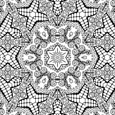 Kompleks Kaleydoskop Mandala. Boyama kitabı için. Beyaz Arkaplanda Siyah Çizgiler. Soyut Geometrik Süsleme