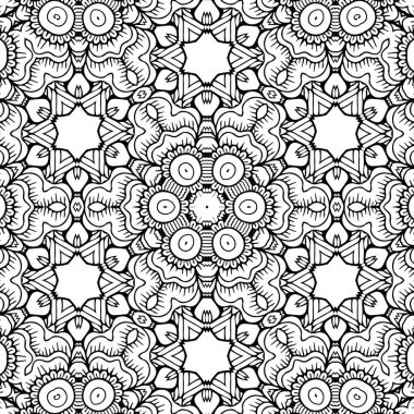 Kompleks Kaleydoskop Mandala. Boyama kitabı için. Beyaz Arkaplanda Siyah Çizgiler. Soyut Geometrik Süsleme