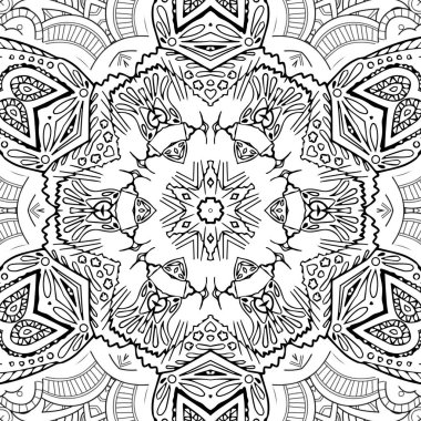 Kompleks Kaleydoskop Mandala. Boyama kitabı için. Beyaz Arkaplanda Siyah Çizgiler. Soyut Geometrik Süsleme