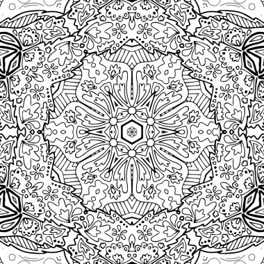 Kompleks Kaleydoskop Mandala. Boyama kitabı için. Beyaz Arkaplanda Siyah Çizgiler. Soyut Geometrik Süsleme