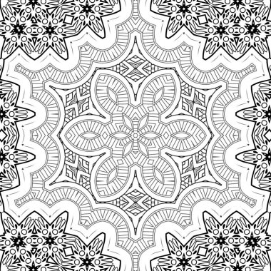 Kompleks Kaleydoskop Mandala. Boyama kitabı için. Beyaz Arkaplanda Siyah Çizgiler. Soyut Geometrik Süsleme