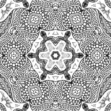 Kompleks Kaleydoskop Mandala. Boyama kitabı için. Beyaz Arkaplanda Siyah Çizgiler. Soyut Geometrik Süsleme