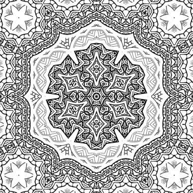 Kompleks Kaleydoskop Mandala. Boyama kitabı için. Beyaz Arkaplanda Siyah Çizgiler. Soyut Geometrik Süsleme