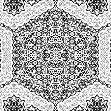 Kompleks Kaleydoskop Mandala. Boyama kitabı için. Beyaz Arkaplanda Siyah Çizgiler. Soyut Geometrik Süsleme