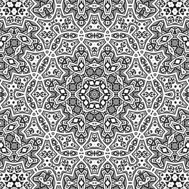 Kompleks Kaleydoskop Mandala. Boyama kitabı için. Beyaz Arkaplanda Siyah Çizgiler. Soyut Geometrik Süsleme