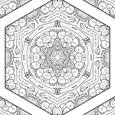 Kompleks Kaleydoskop Mandala. Boyama kitabı için. Beyaz Arkaplanda Siyah Çizgiler. Soyut Geometrik Süsleme