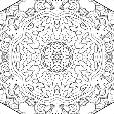 Kompleks Kaleydoskop Mandala. Boyama kitabı için. Beyaz Arkaplanda Siyah Çizgiler. Soyut Geometrik Süsleme