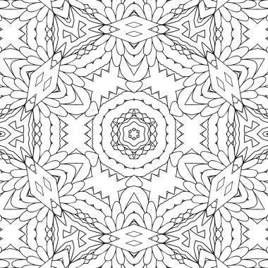 Kompleks Kaleydoskop Mandala. Boyama kitabı için. Beyaz Arkaplanda Siyah Çizgiler. Soyut Geometrik Süsleme