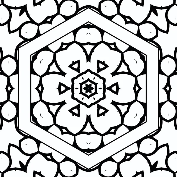 Complex Kaleidoscope Mandala Coloring Book Black Lines White Background Abstract — Stockfoto