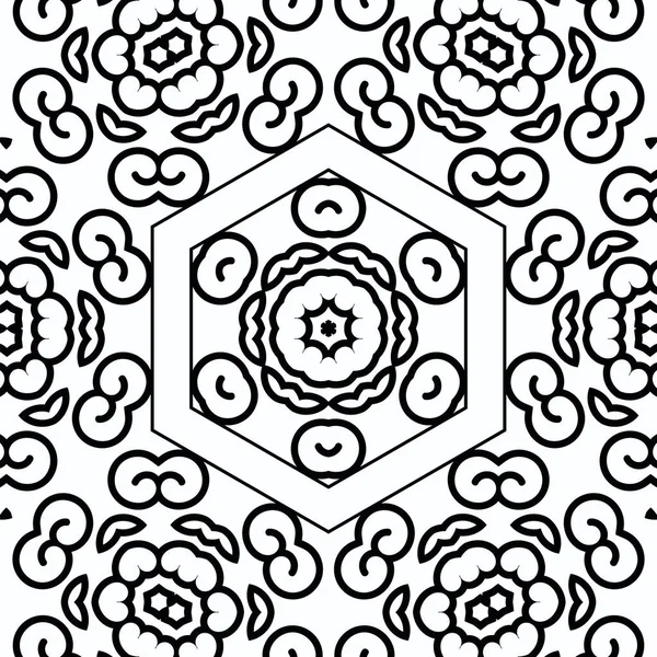 Complexe Kaléidoscope Mandala Pour Coloriage Lignes Noires Sur Fond Blanc — Photo