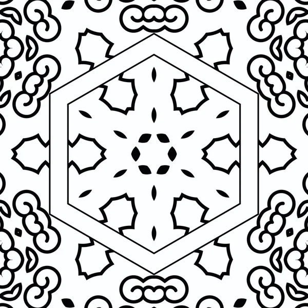 Complex Kaleidoscope Mandala Coloring Book Black Lines White Background Abstract — Stockfoto