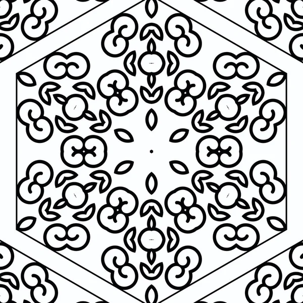 Complex Kaleidoscope Mandala Coloring Book Black Lines White Background Abstract — Stock Photo, Image